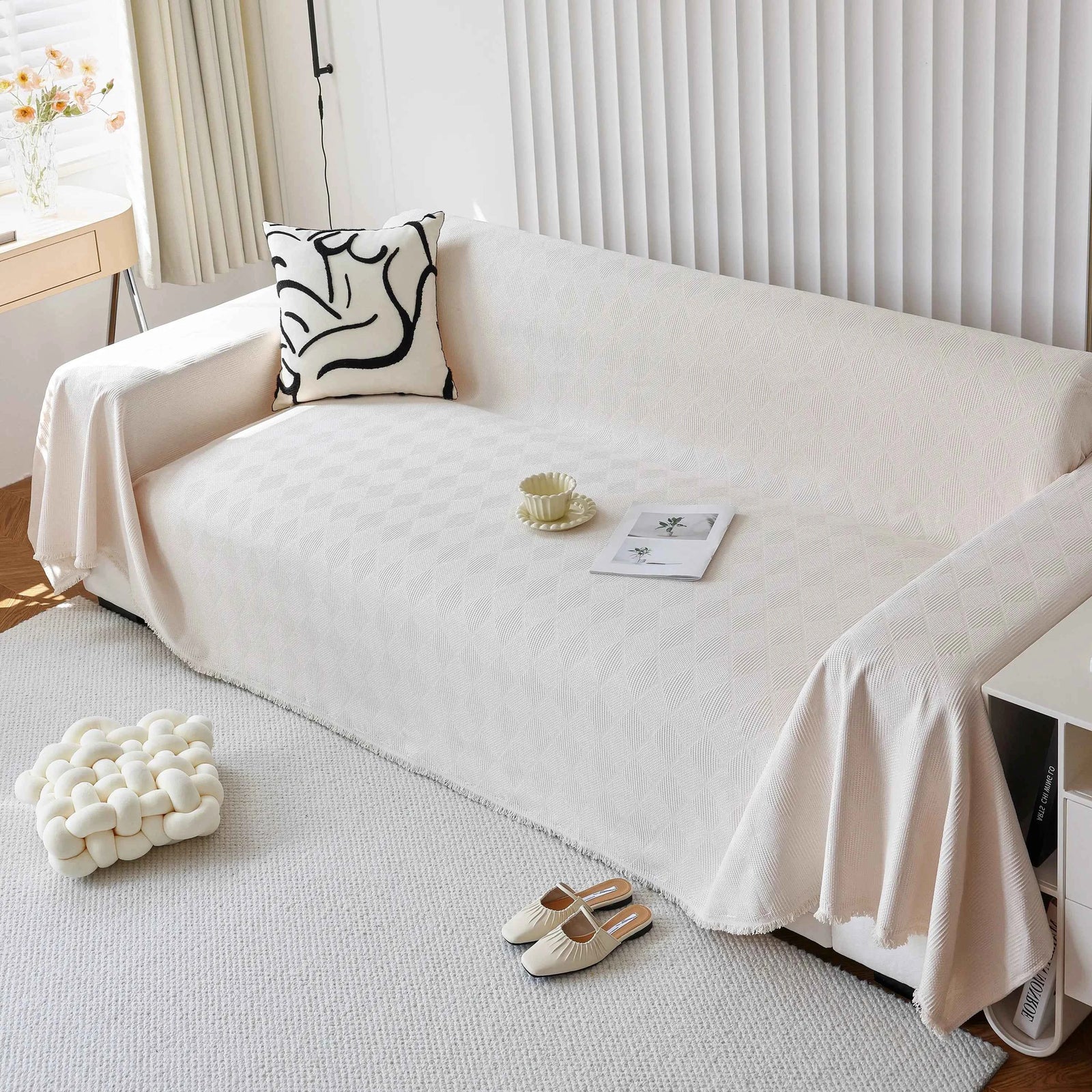 Textured Chenille Sofa Cover Throw, Soft Washable Couch Blanket Protector for Pets