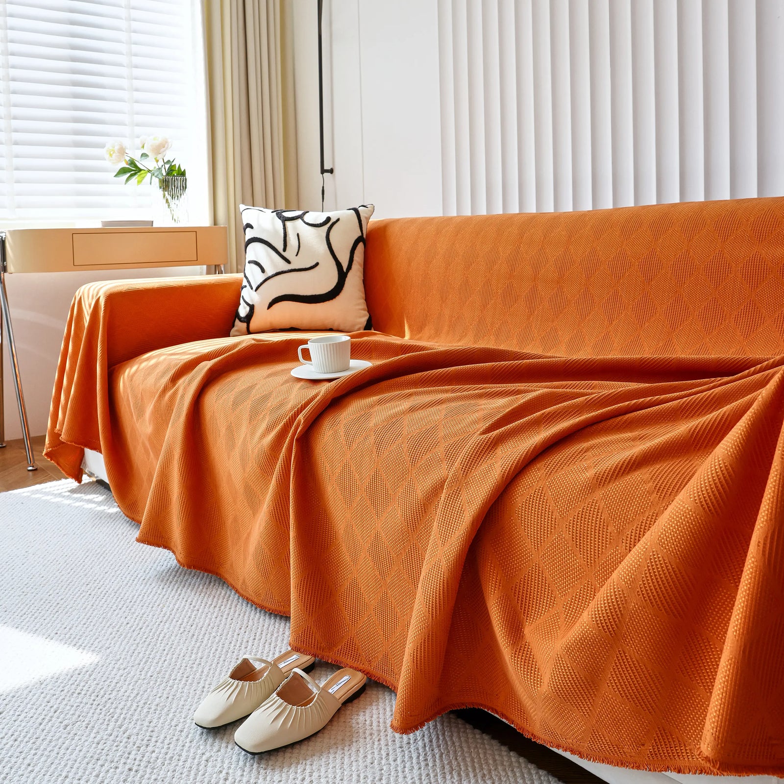 Textured Chenille Sofa Cover Throw, Soft Washable Couch Blanket Protector for Pets
