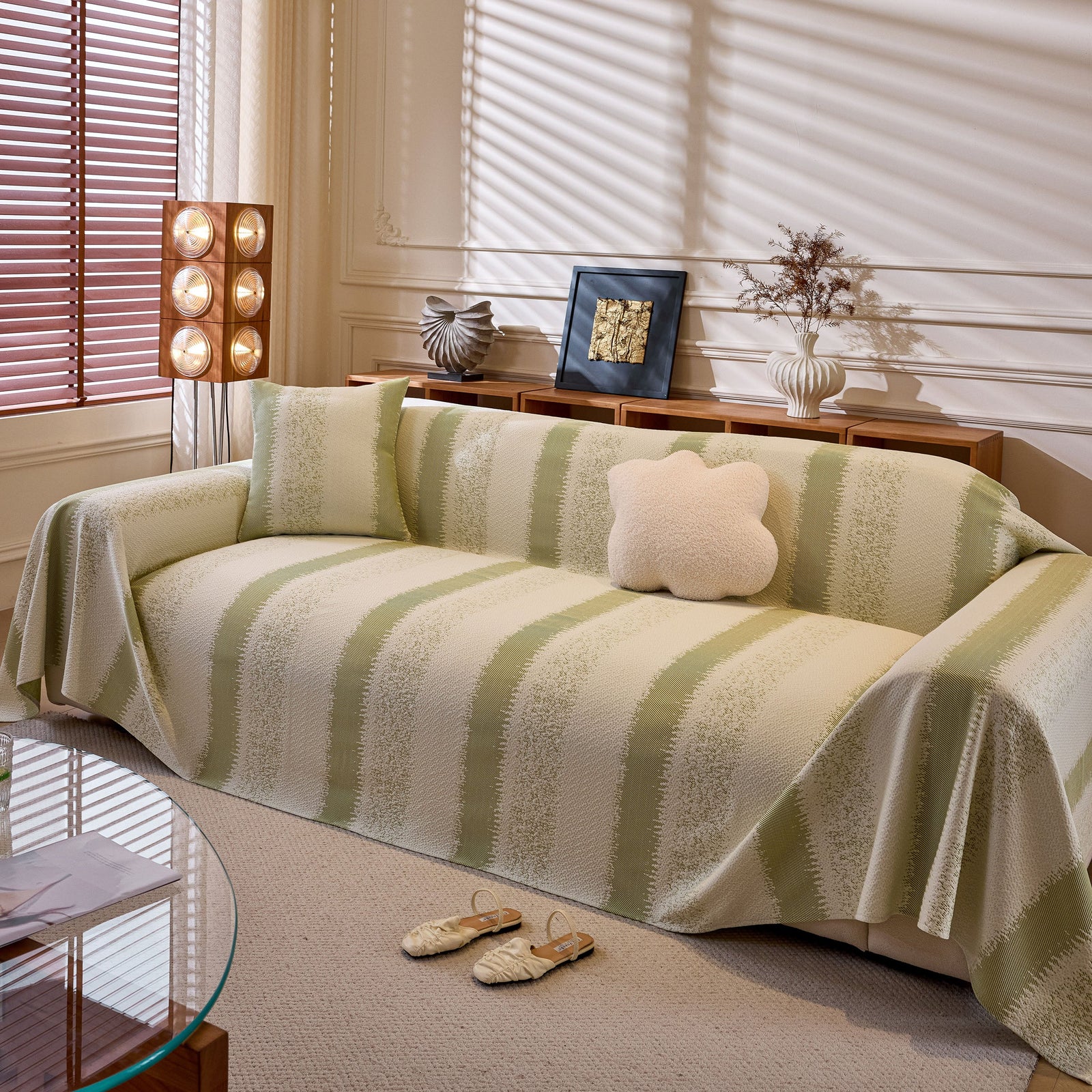 Modern Striped Sofa Throw Blanket, Lightweight Couch Cover for Summer Seating