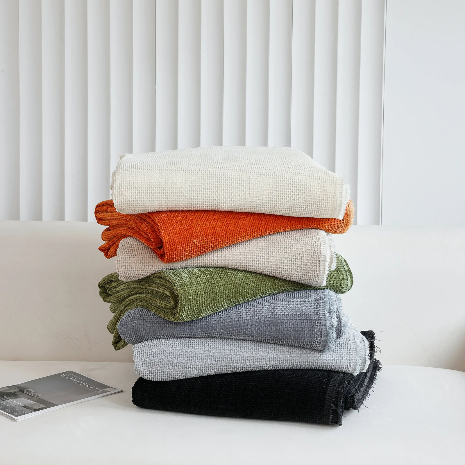 Chenille Thickened Solid Couch Blanket Throws, Reversible Couch Covers for Sectional Couches