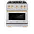 ZLINE 30" Select Gas Range Convection Gas Oven DuraSnow® Stainless Steel Gold HGRSZ-30-G