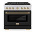 ZLINE 36"Gas Range, Convection Oven Black Matte, Champagne Bronze, SGRZ-BLM-36-CB