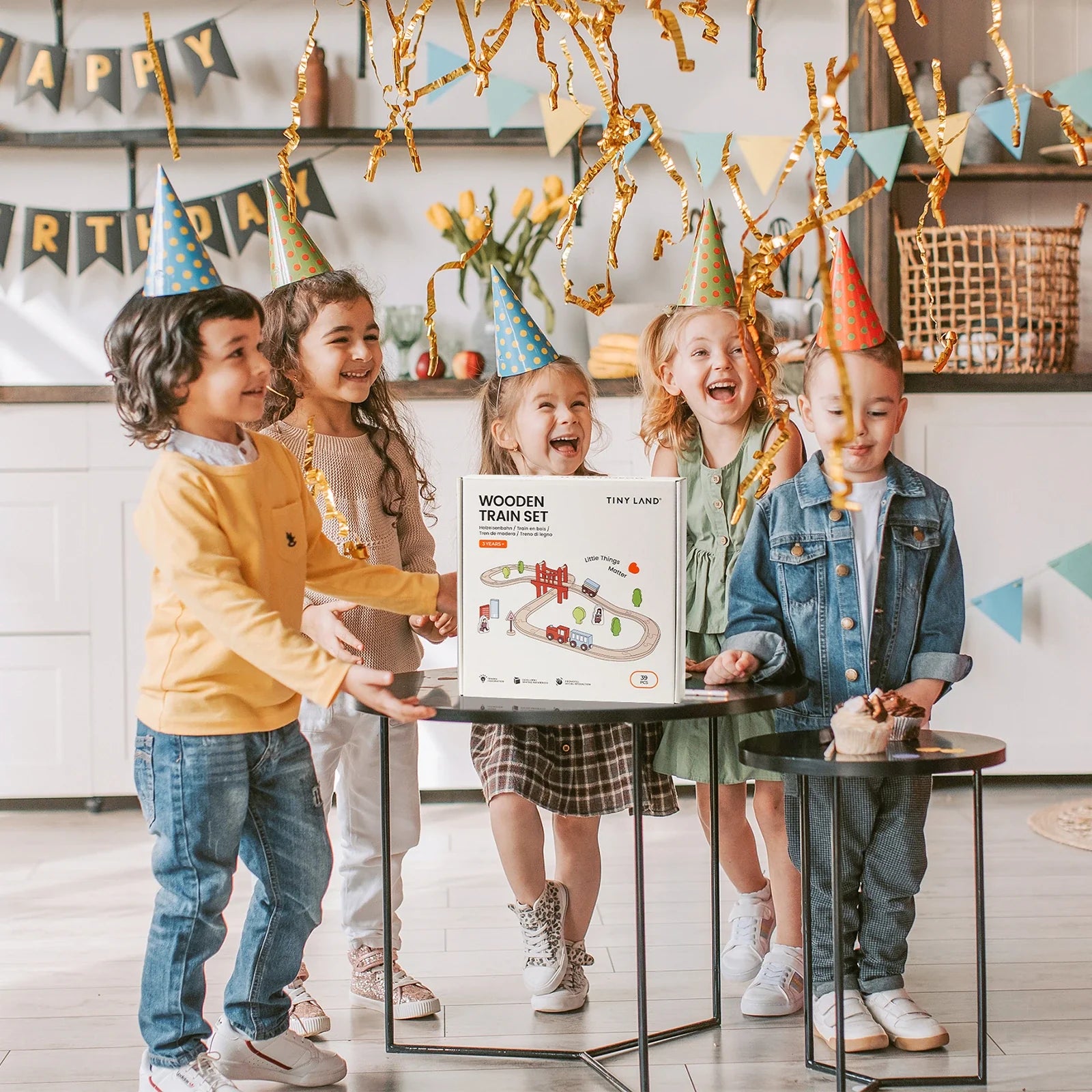 Tiny Land Wooden Train Set for Children 39 Pcs