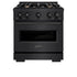ZLINE 30" Dual Fuel Range, Gas Cooktop, Electric Convection Oven Black Stainless Steel Brass Burners, CDRB-BR-30