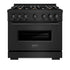 ZLINE 36" Dual Fuel Range, Gas Cooktop, Electric Convection Oven Black Stainless Steel Brass Burners, CDRB-BR-36
