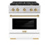ZLINE 30"Paramount Dual Fuel Range White Matte Gold SDRZ-WM-30-G