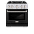 ZLINE 30" Select Gas Range Convection Gas Oven DuraSnow® Stainless Steel Black Matte Door HGRS-BLM-30