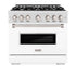 ZLINE 36"Classic Gas Range, Convection Gas Oven, DuraSnow® Stainless Steel, White Matte Door CGRS-WM-36