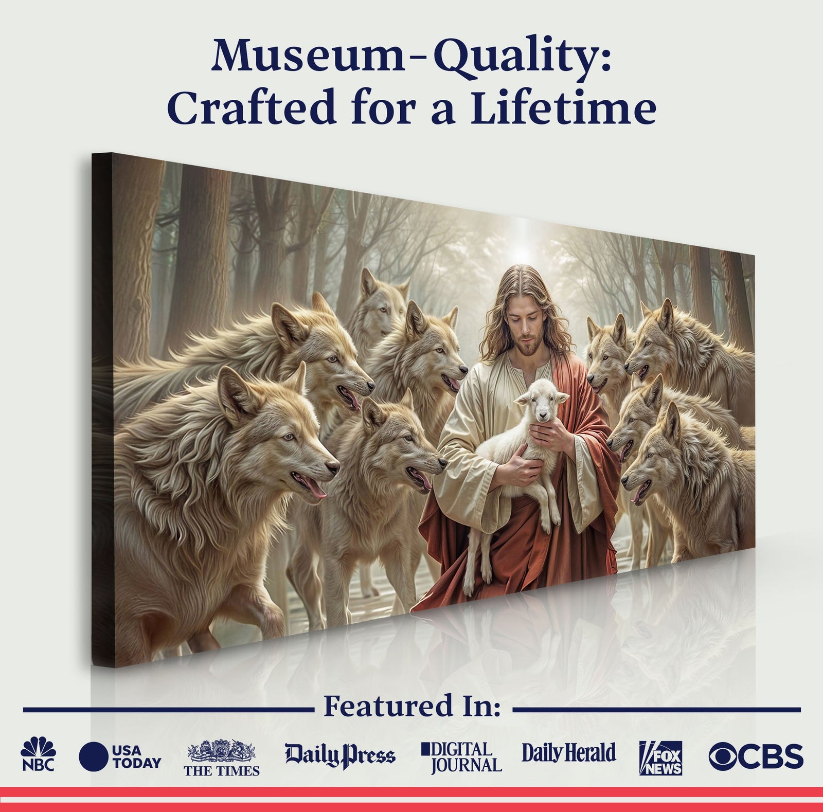 Jesus Protects The Lamb From Wolves Faith Wall Art II