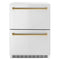 ZLINE 24" Touchstone 168 Can Outdoor-Rated Dual Refrigerator Drawer, Gold, RDSOZ-ST-24-G