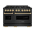 ZLINE 48" Dual Fuel Range, Gas Cooktop, Electric Convection Oven Black Stainless Steel, Gold CDRBZ-48-G