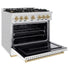 ZLINE 36"Classic Gas Range, Convection Gas Oven, DuraSnow® Stainless Steel, White Matte Door Champagne Bronze CGRSZ-WM-36-CB
