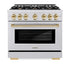 ZLINE 36" Select Dual Fuel Range Gas Cooktop Electric Convection Oven DuraSnow® Stainless Steel Gold HDRSZ-36-G