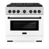 ZLINE 36"Gas Range, Convection Gas Oven, DuraSnow® White Matte, Matte Black SGRSZ-WM-36-MB