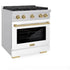 ZLINE 30"Paramount Dual Fuel Range White Matte Champagne Bronze SDRZ-WM-30-CB