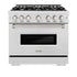 ZLINE 36" Dual Fuel Range, Gas Cooktop, Electric Convection Oven DuraSnow® Stainless Steel, CDRS-36