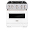 ZLINE 30" Dual Fuel Range, Gas Cooktop, Electric Convection Oven DuraSnow® Stainless Steel, White Matte Door CDRS-WM-30