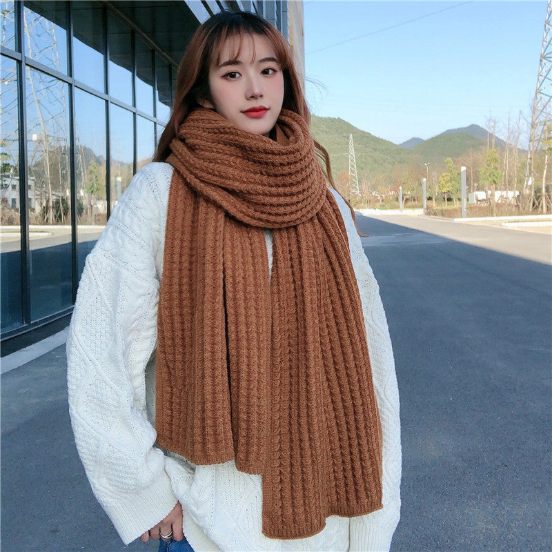 Winter Simple Soft Colorful Knitted Wool Scarf Solid Warm Scarves Lightweight Casual Couple Muffler Striped Elegant Hijab Cashmere Scarf Neck Scarf Christmas Gift For  Women