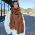 Winter Simple Soft Colorful Knitted Wool Scarf Solid Warm Scarves Lightweight Casual Couple Muffler Striped Elegant Hijab Cashmere Scarf Neck Scarf Christmas Gift For  Women
