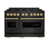 ZLINE 48" Classic Gas Range, Convection Gas Oven Black Stainless Steel, Champagne Bronze CGRBZ-48-CB