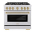 ZLINE 36" Select Gas Range Convection Gas Oven DuraSnow® Stainless Steel Champagne Bronze HGRSZ-36-CB