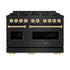ZLINE 48" Classic Gas Range, Convection Gas Oven Black Stainless Steel, Gold CGRBZ-48-G