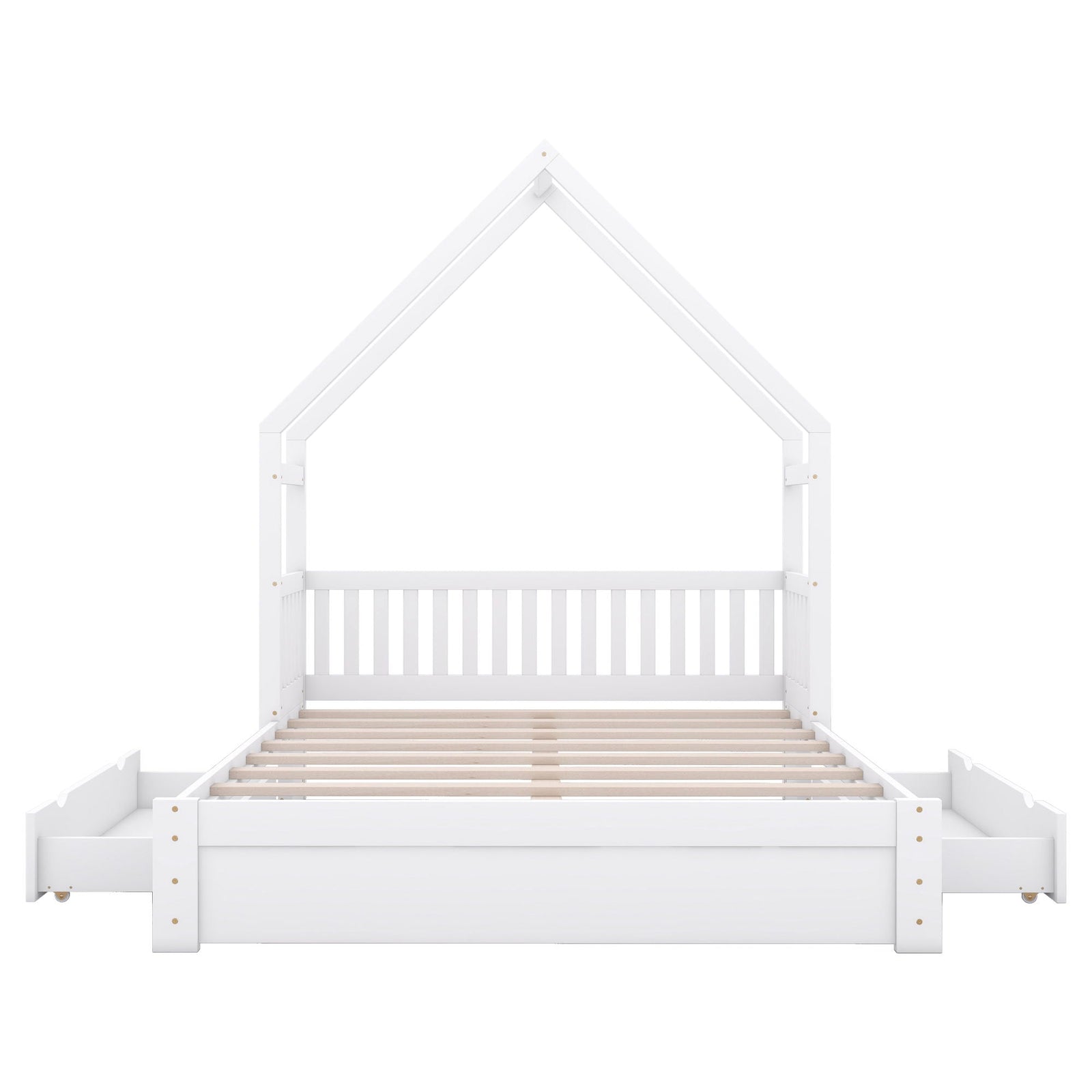 House Style Platform Bed With Guardrail And 2 Drawers