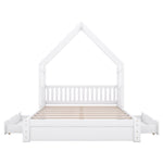 House Style Platform Bed With Guardrail And 2 Drawers