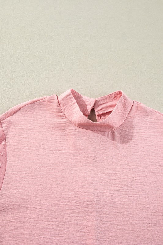 Solid Swiss Dot Balloon Sleeve Blouse