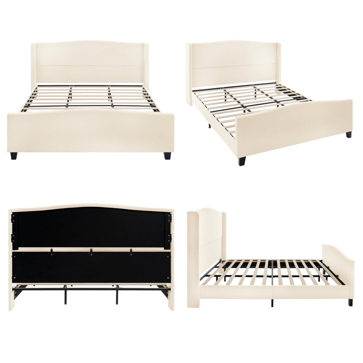 King Size Bed Frame with Upholstered Teddy Velvet Headboard