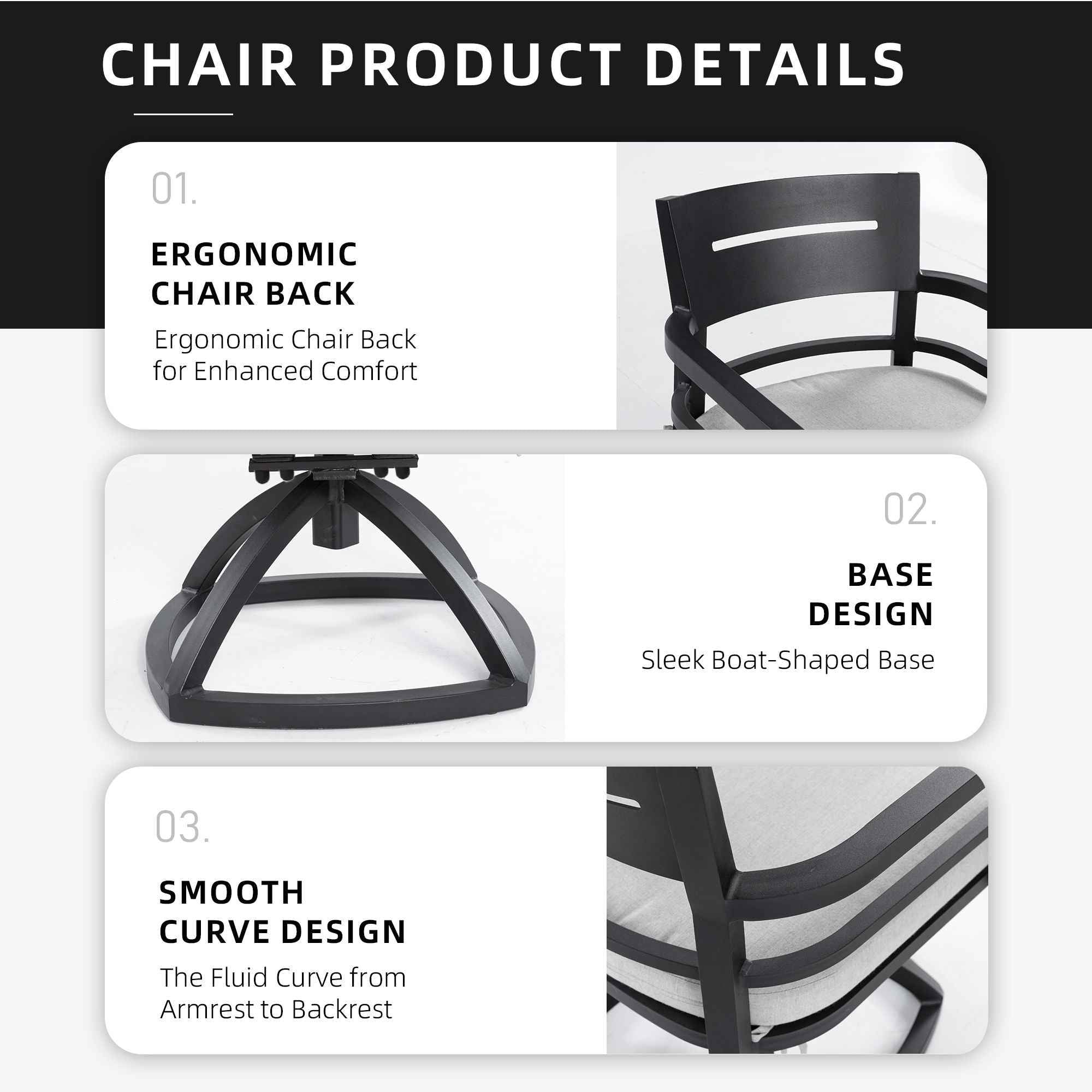 Outdoor Patio Swivel Rocker With Outdoor Grade Sunbrella Fabric Cushions (Set of 2) - Ember Black