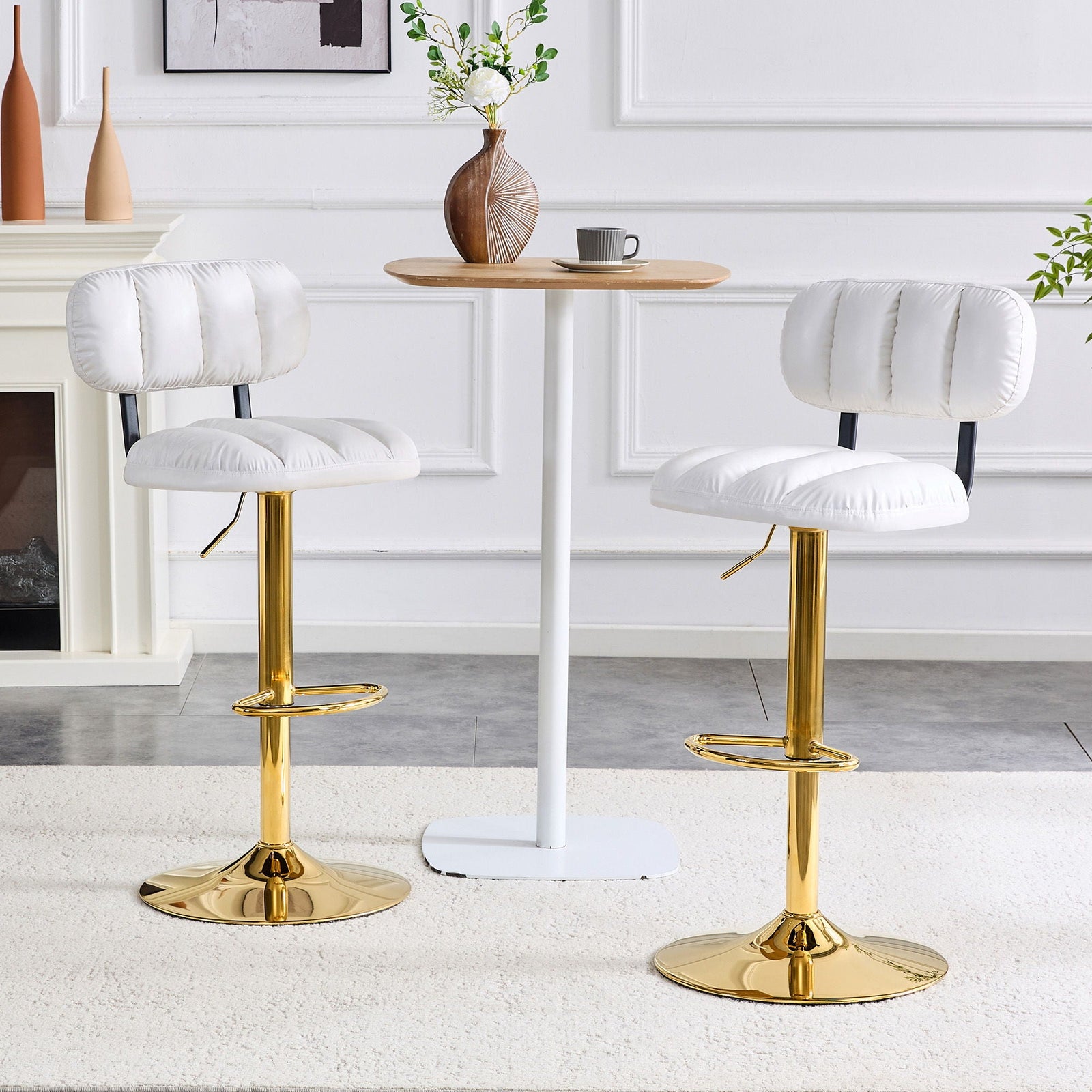 Adjustable Height Bar Stools & Footrest For Kitchen Island (Set of 2)