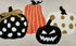 Embroidered Halloween Pumpkin Pillow with Polka Dot Linen – Multicolor