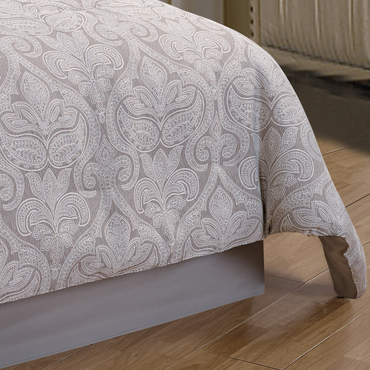 Grey Damask Jacquard 9 Piece Comforter Set with Soft Fill - Grey