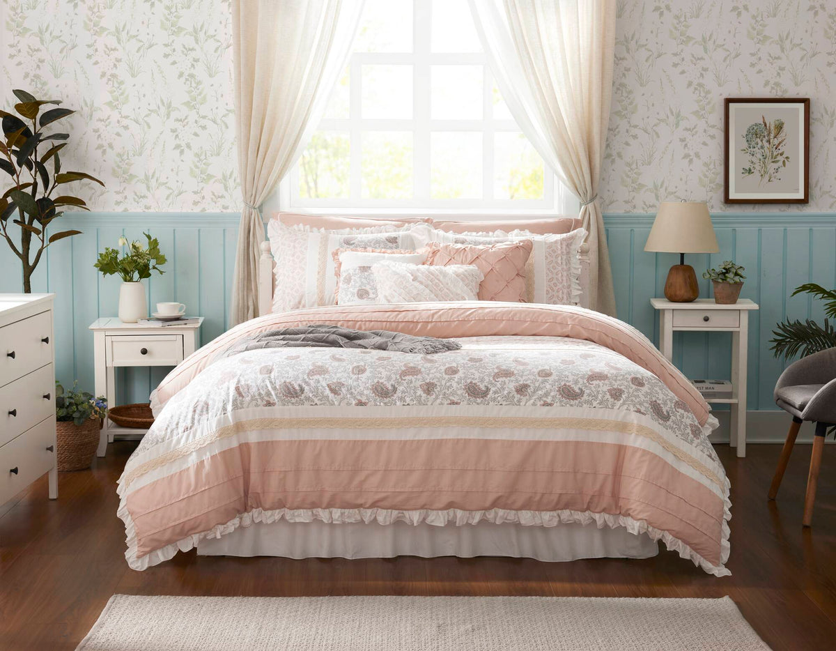 9 Piece Cotton Percale Comforter Set Blush