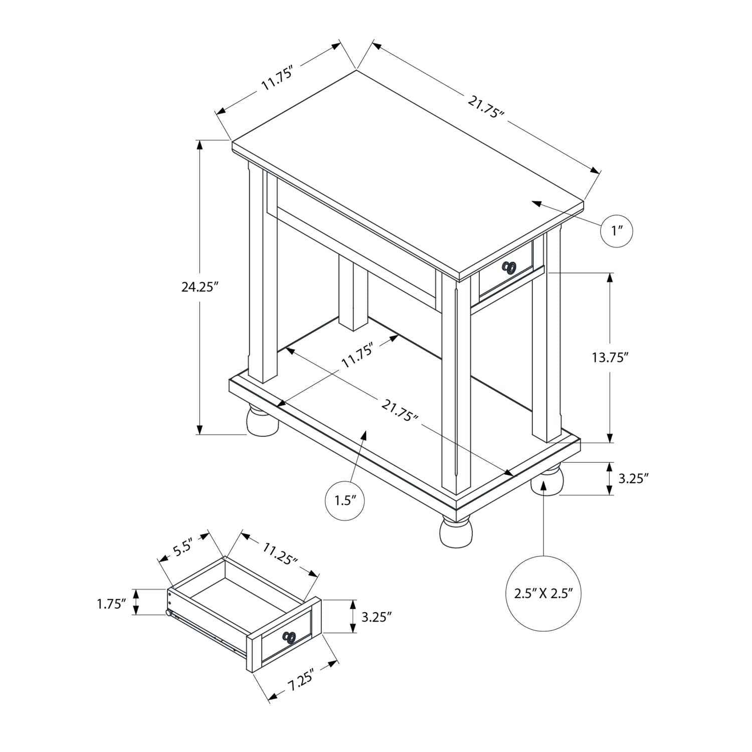 Accent End Table, Storage Drawer, Traditional - Espresso