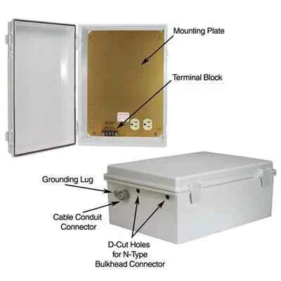 L-com NBP141004-100 Weatherproof Enclosure, 14x10x4in, 120VAC w/ Hook & Loop Mounting, NB Series
