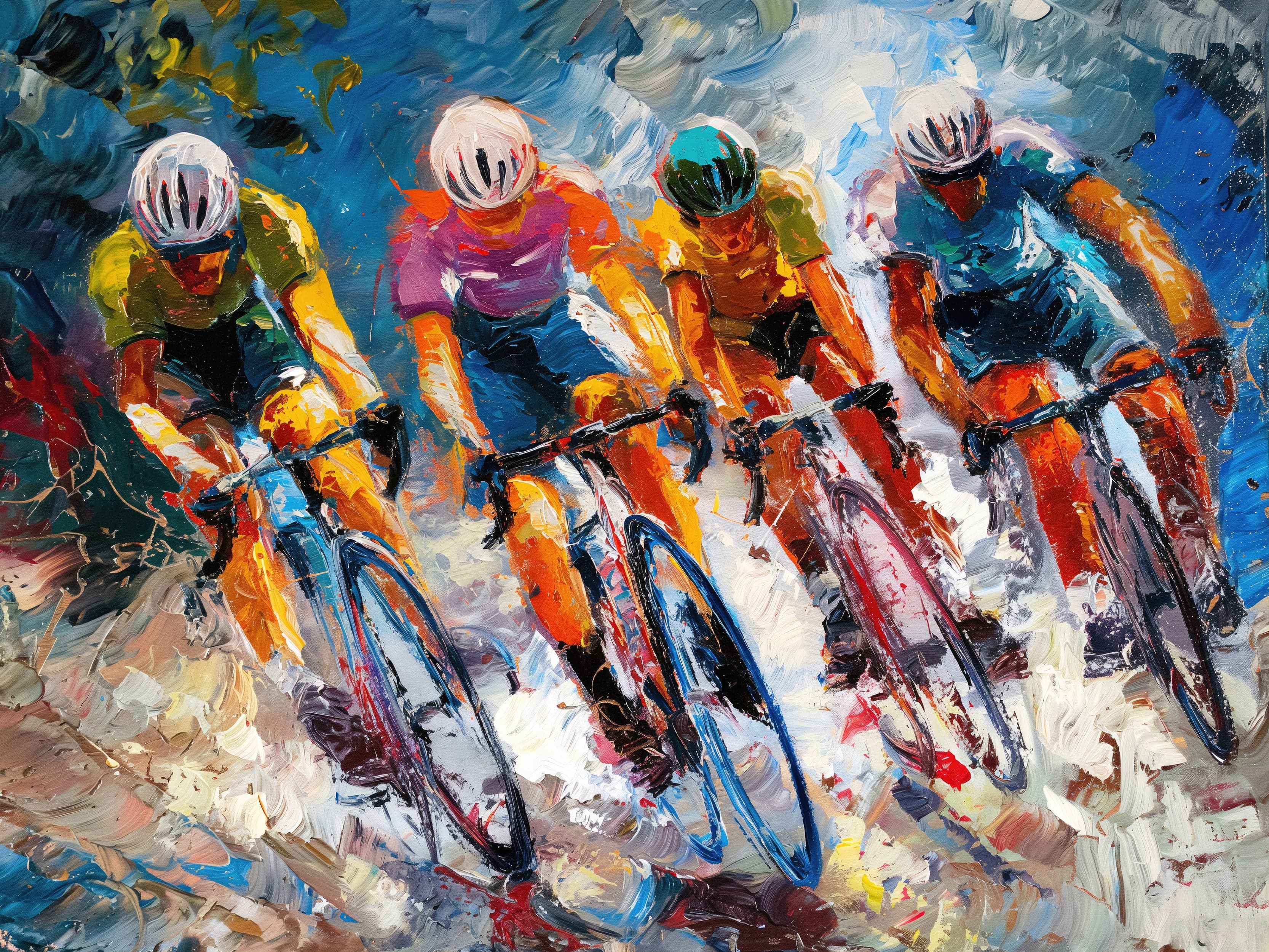Cyclist Race Wallpaper Mural. Colorful Painting. #7016