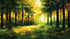 Green Forest Painting Wallpaper Mural. #7018