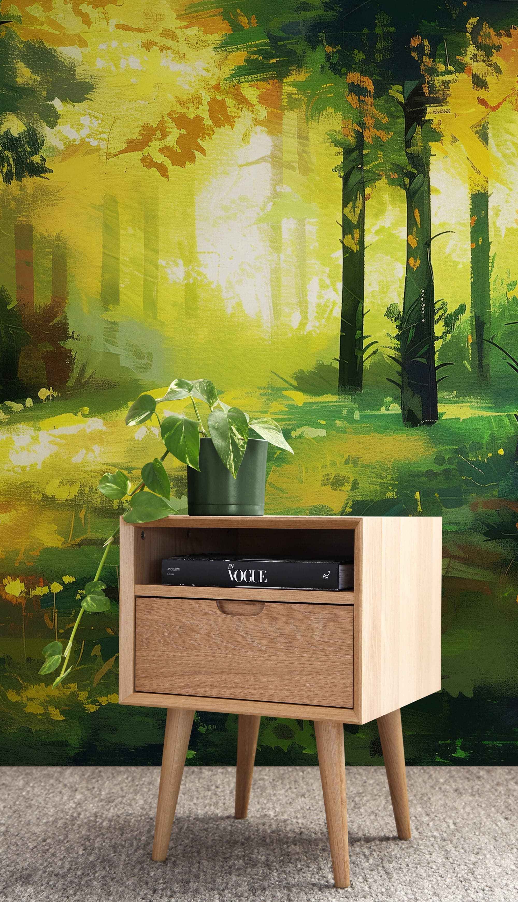 Green Forest Painting Wallpaper Mural. #7018