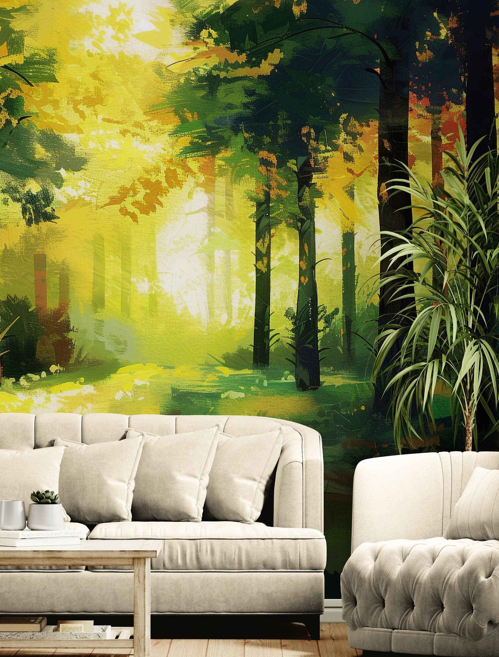 Green Forest Painting Wallpaper Mural. #7018