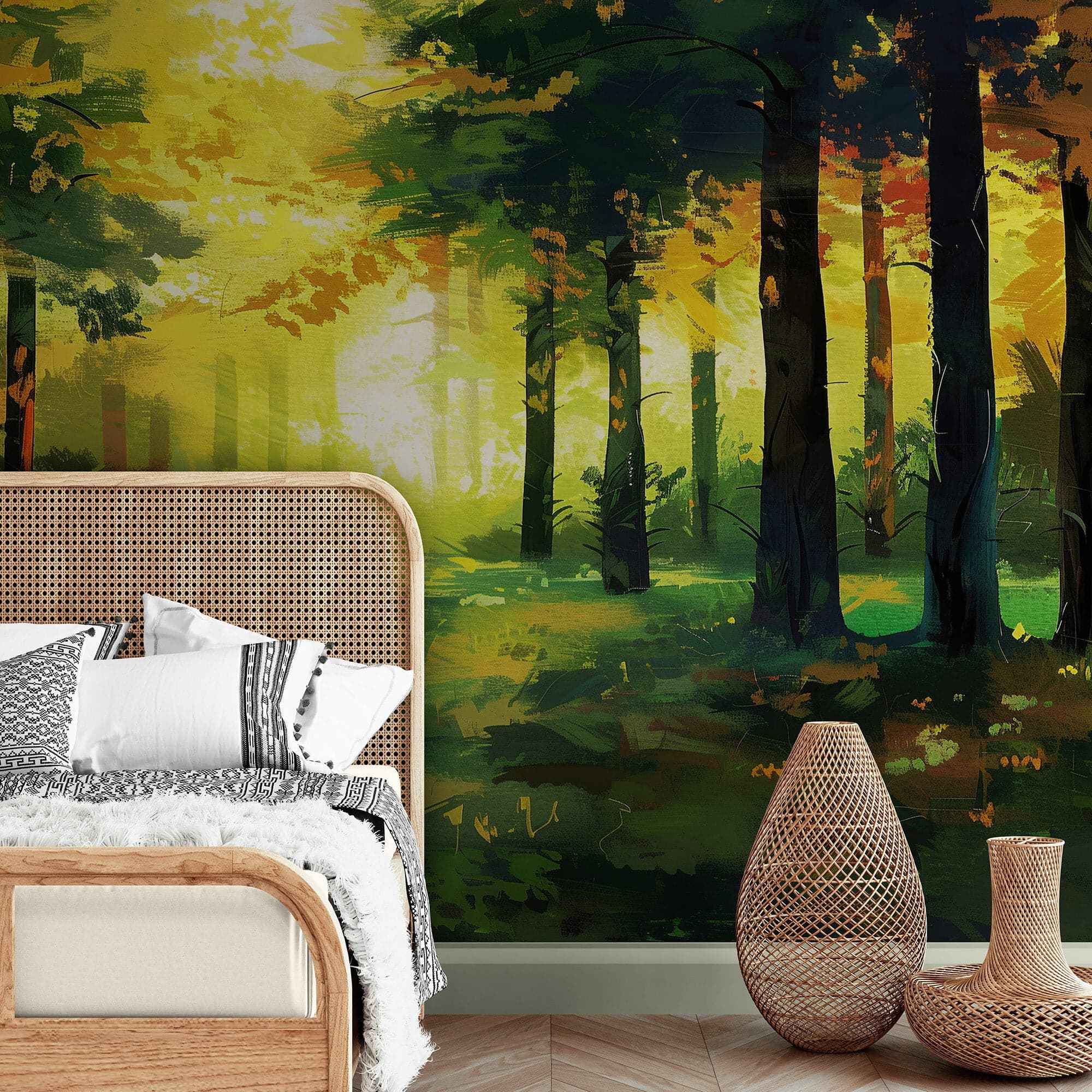Green Forest Painting Wallpaper Mural. #7018