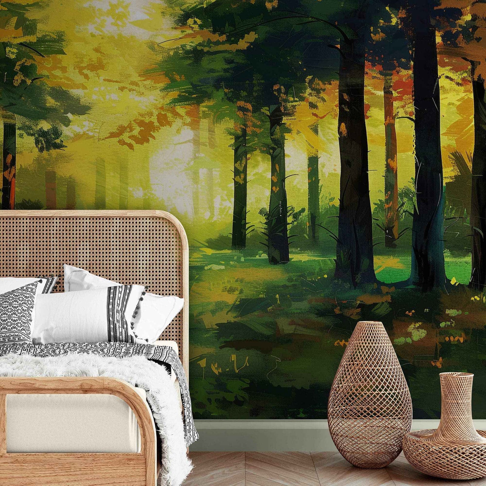 Green Forest Painting Wallpaper Mural. #7018