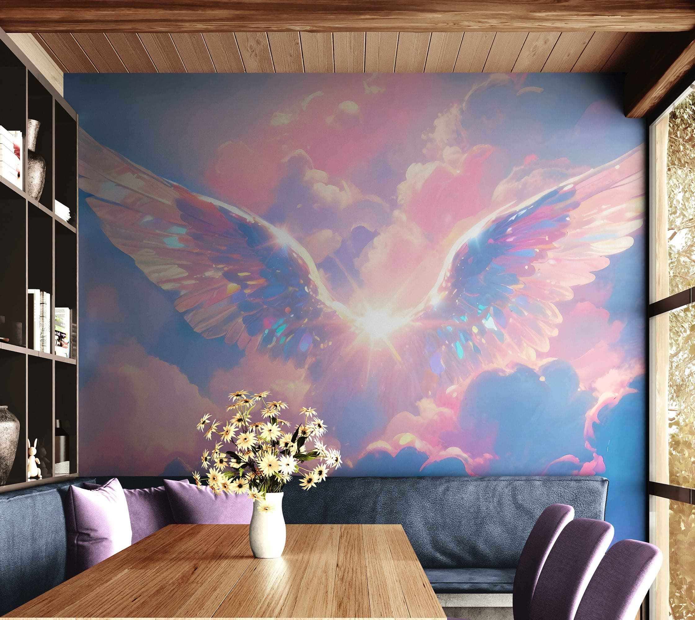Angel Wings Over Clouds Wallpaper Mural. #7019