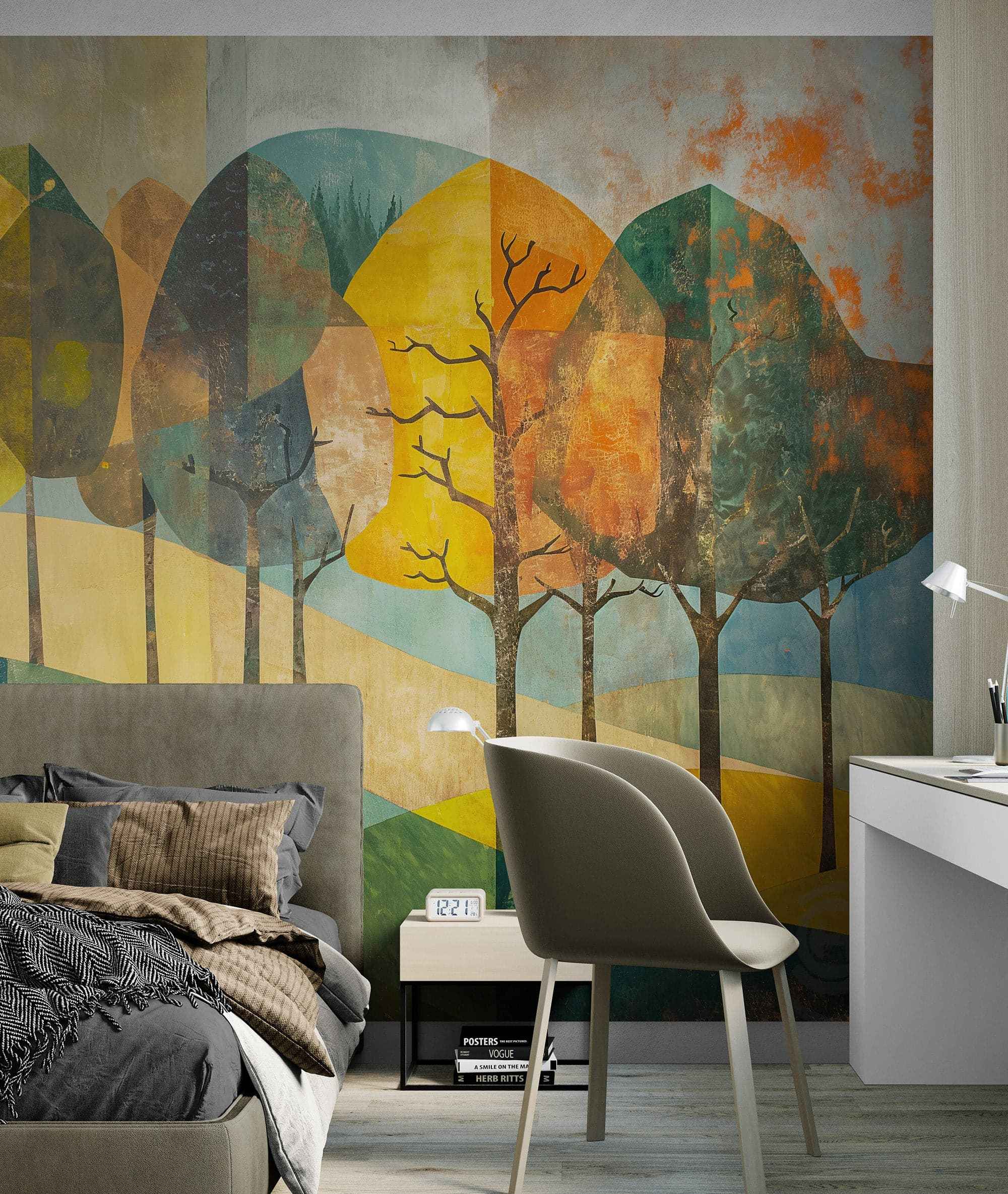 Colorful Abstract Tree Painting Wallpaper Mural. #7020