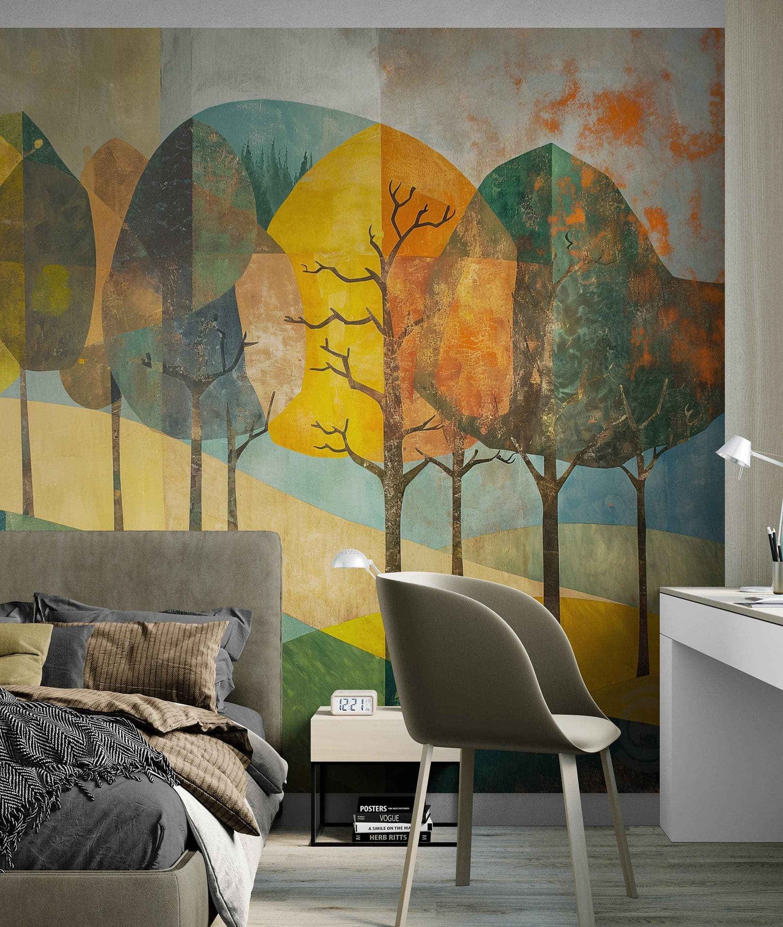 Colorful Abstract Tree Painting Wallpaper Mural. #7020