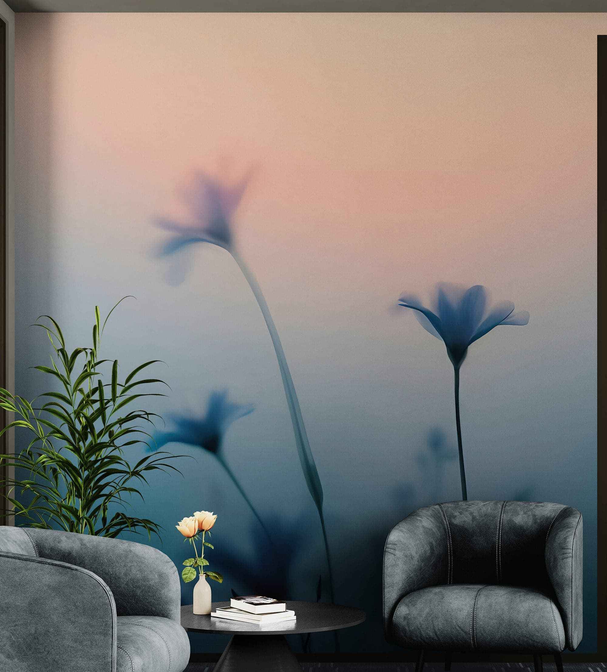 Morning Dew Misty Flower Wallpaper Mural. #7021