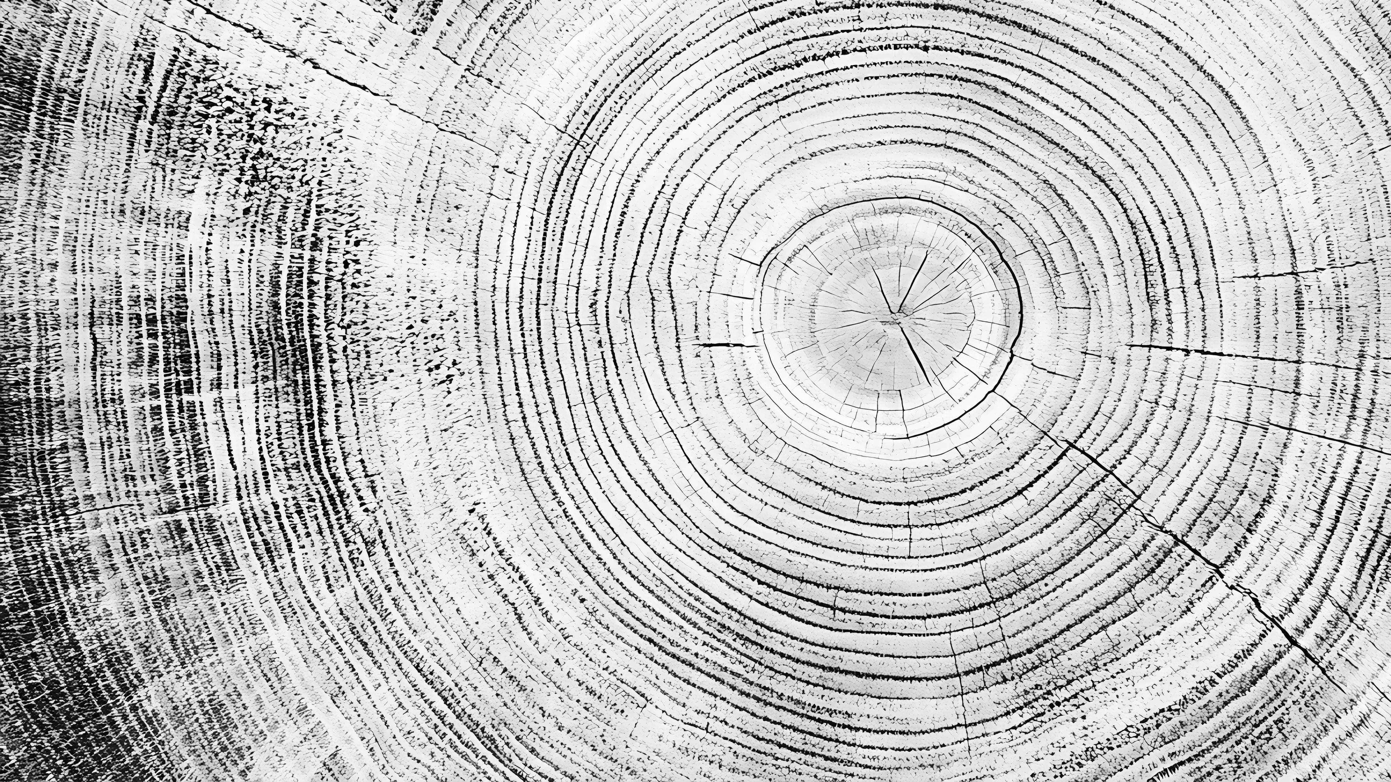 Tree Rings Wallpaper Mural. Black and White  Modern Wood Grain Circle Pattern. #7022