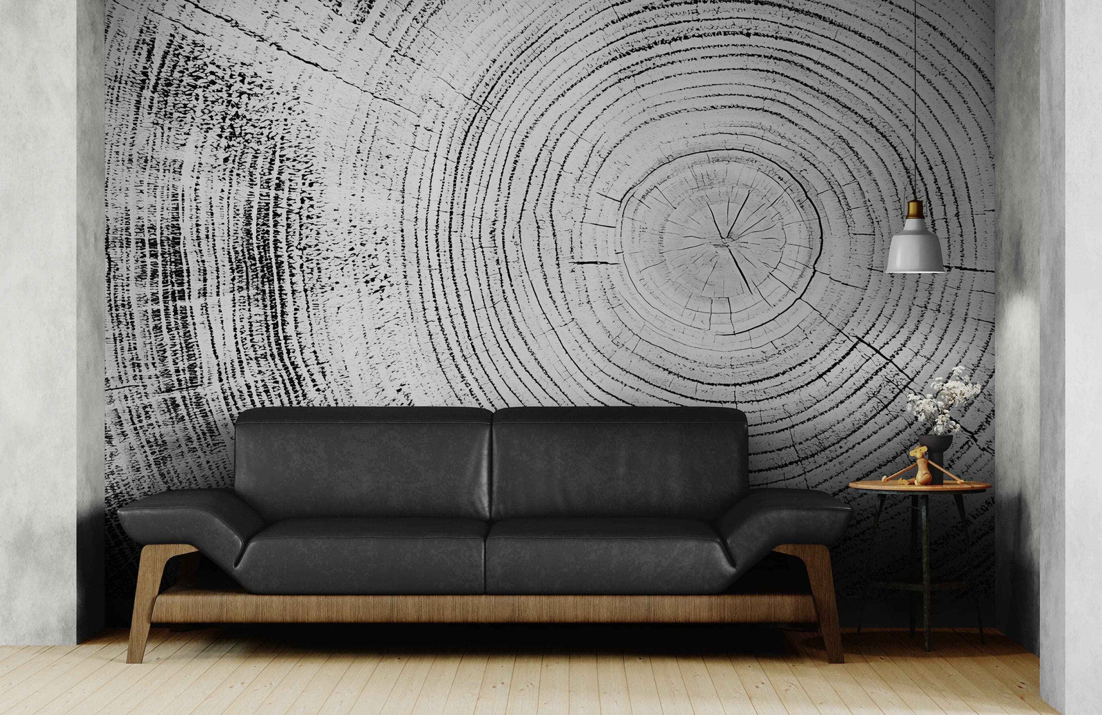 Tree Rings Wallpaper Mural. Black and White  Modern Wood Grain Circle Pattern. #7022