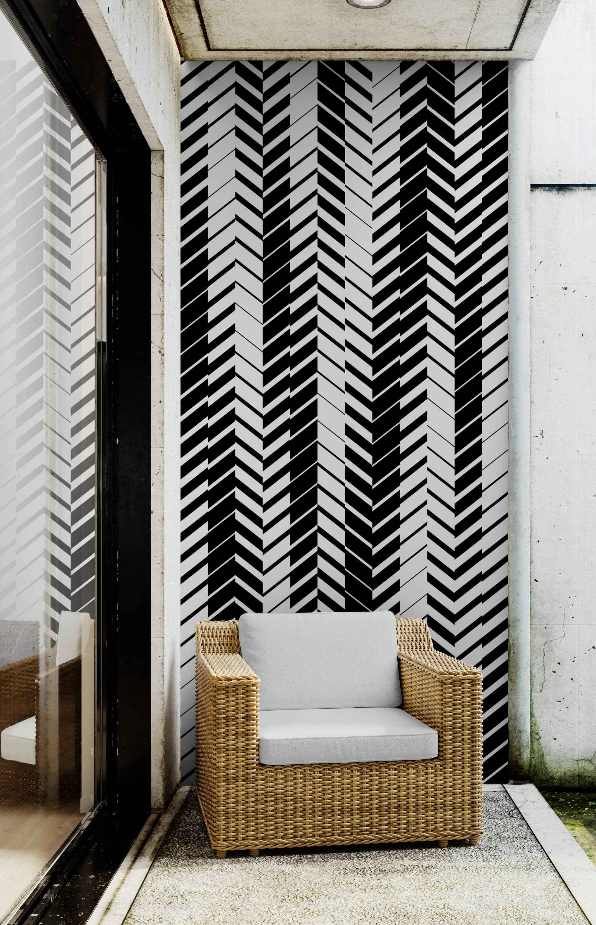 Black and White Minimal Retro Stripes Pattern Wallpaper. #7033